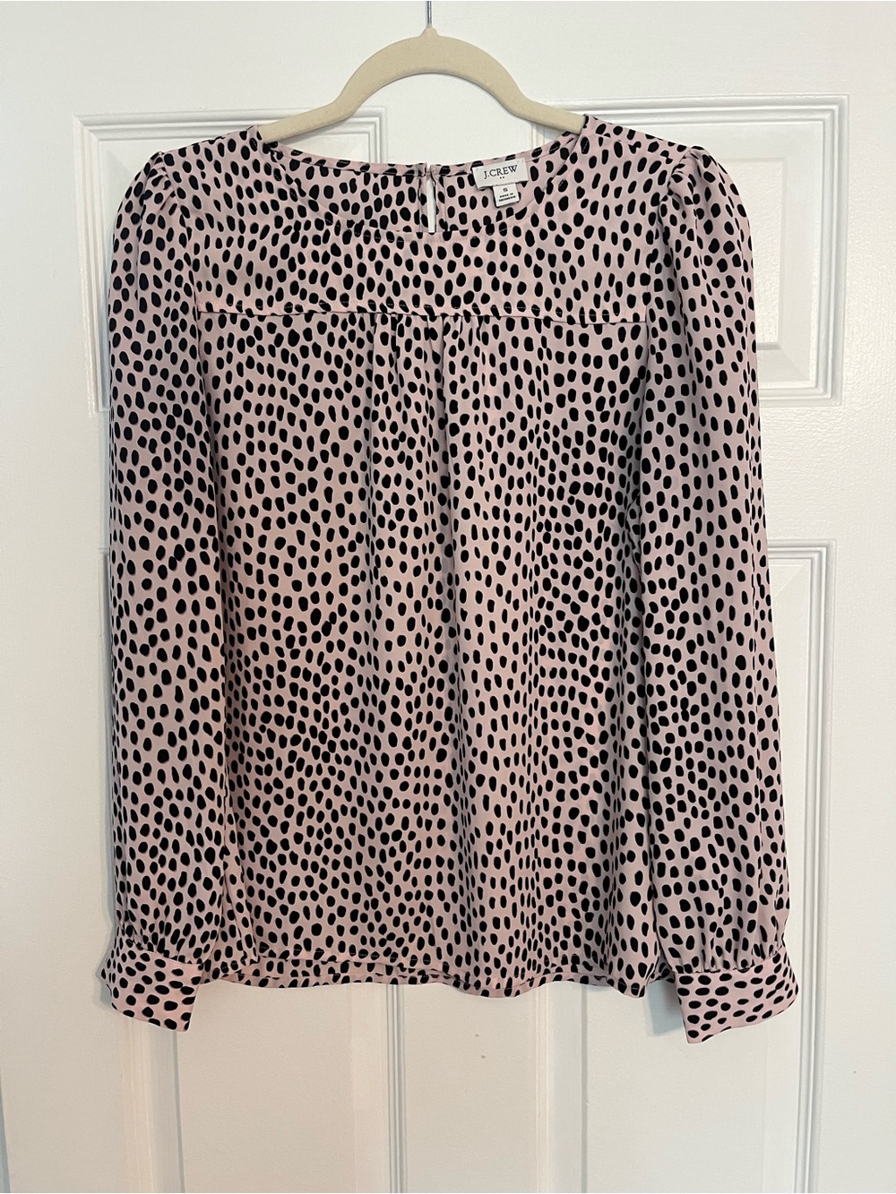 J. Crew Pink and Black Abstract Dot-Print Long Sleeve Blouse